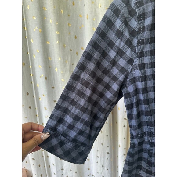 Paris Blues Denim Women's Gingham Button Down Drawstring Waist Shirt Dress M - Picture 3 of 7